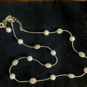 Anne Klein pearl and diamond like stones on a silver like necklace